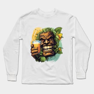 Tiki Statue Holding A Beer Long Sleeve T-Shirt